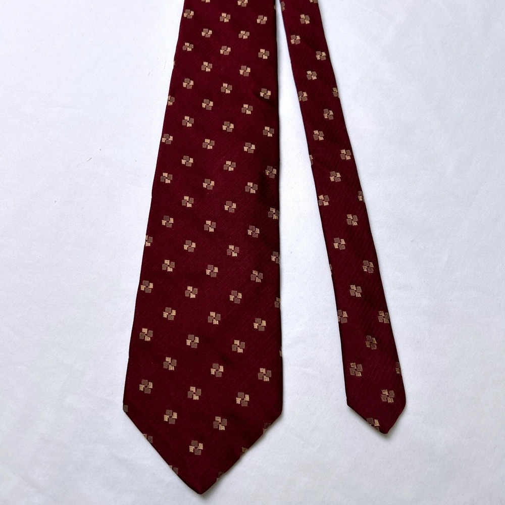 Polo Ralph Lauren Mens Geometric Silk Classic Necktie OS Burgundy Gold Formal